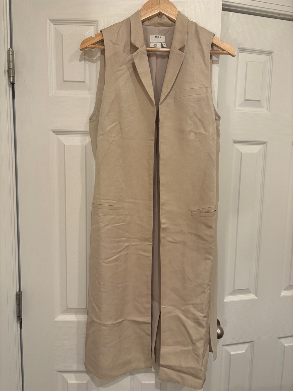 DKNY Beige Sleeveless Longline Maxi Vest Duster